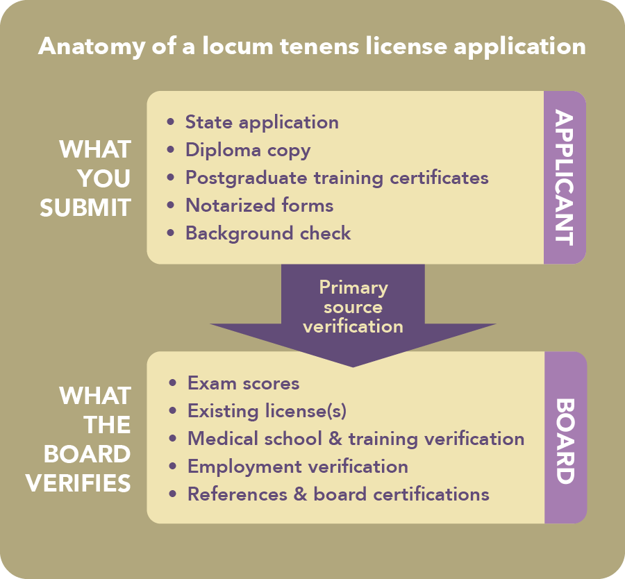 Graphic chart of the locum tenens license application