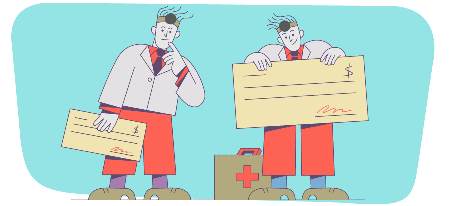 illustration of two locums doctors with paychecks after working locums