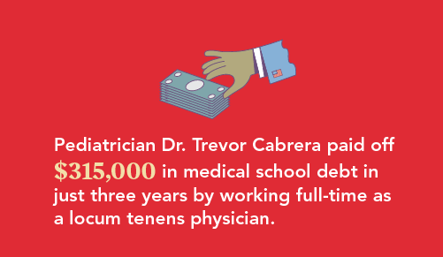 graphic explaining how much Dr Cabrera paid on his medical school debt working locums
