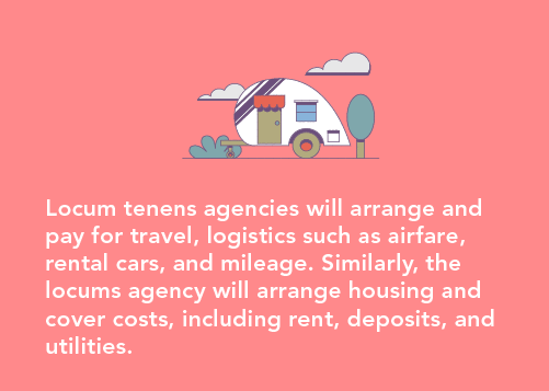 graphic saying that locums agencies arrange and pay for things like travel, housing, and rental car