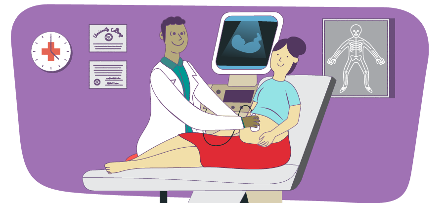 illustration of an OB-GYN with pregnant patient