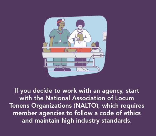 graphic explaining the why locum OB-GYNs should check with NALTO before choosing an agency