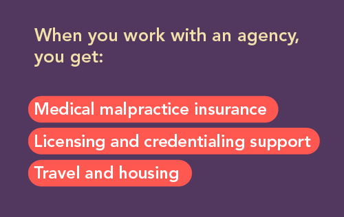 graphic with list of things physicians get when working locums with an agency