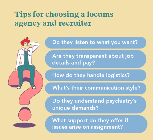 graphic with a list of what psychiatrists should look for in a locums recruiter
