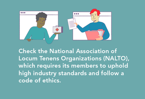 graphic with recommendation that gastroenterologists looking for a locums agencies should first check NALTO for good standing