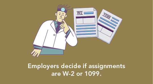 Graphic stating employers decide if assignments are W-2 or 1099