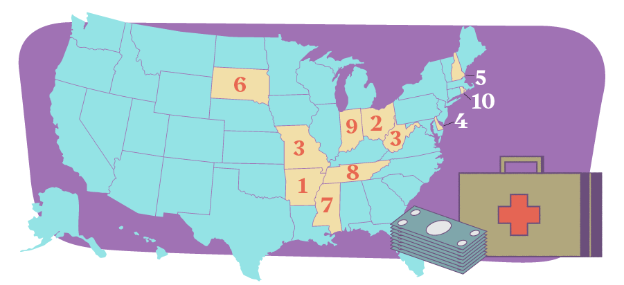 Map showing the top 10 highest-paying states for locums in 2026