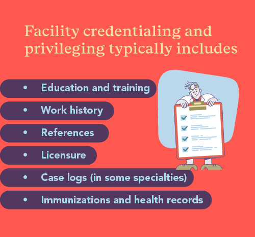 List of facility credentialing and privileging requirements for locum tenens NPs