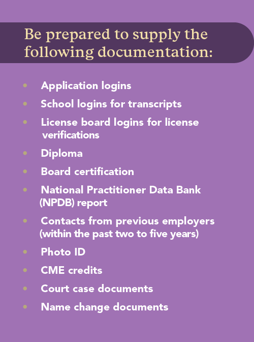 Graphic with a list of documentation needed for PA licensing