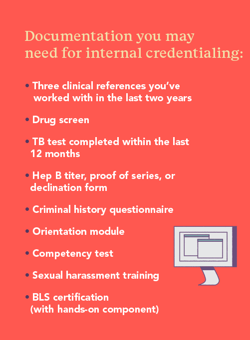 Graphic explaining the documentation PAs may need for internal credentialing