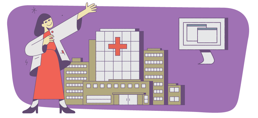 Graphic showing a PA with a hospital and a computer