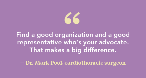 Graphic pull quote of Dr. Mark Pool on finding a good locum tenens agency